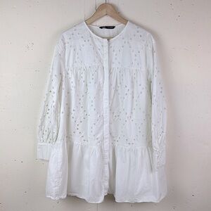 Zara Overised Eyelet Tunic Boho Mini Dress white L